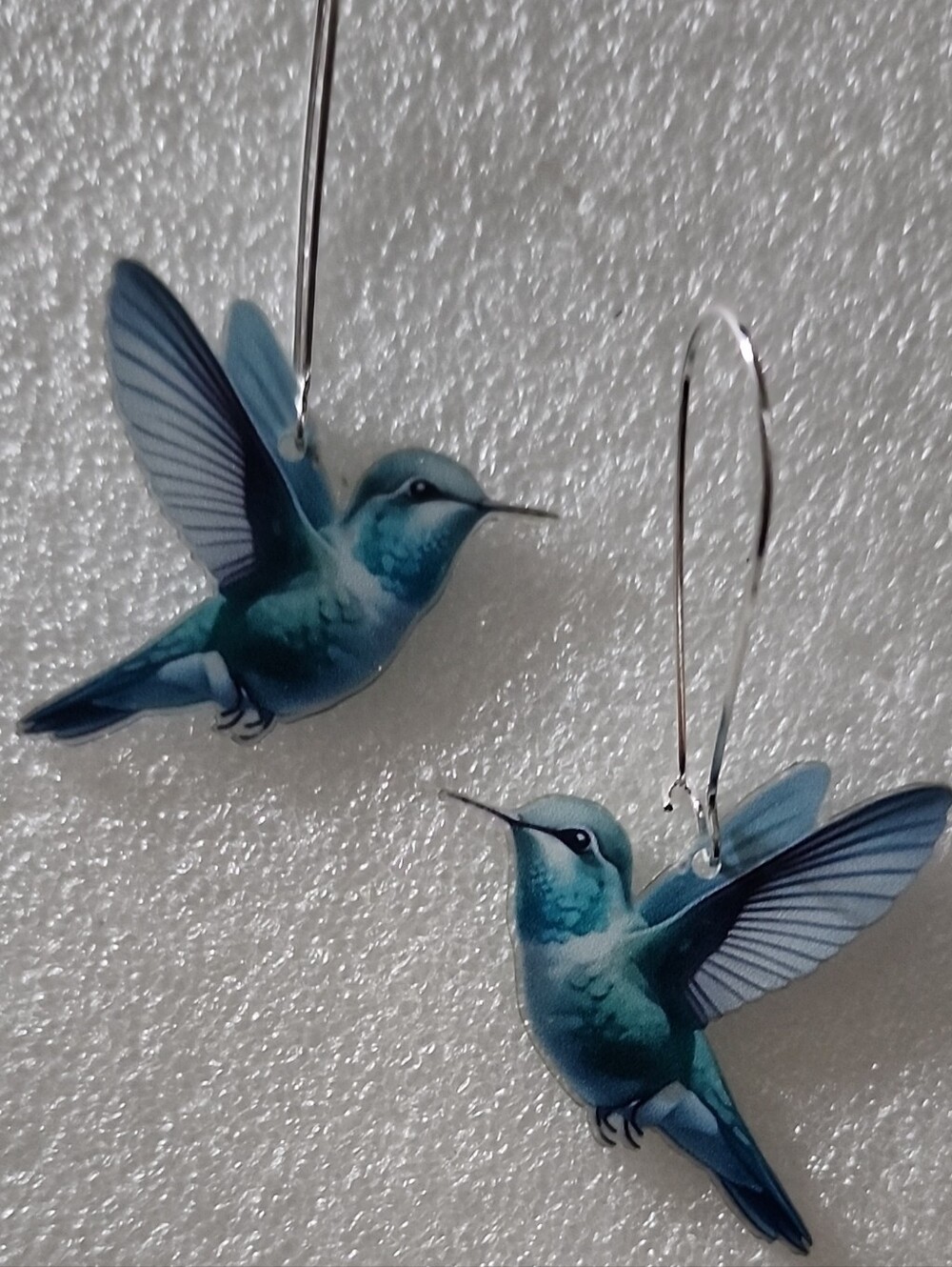 Hand Crafted Teal and Blue Hummingbird Drop Earrings